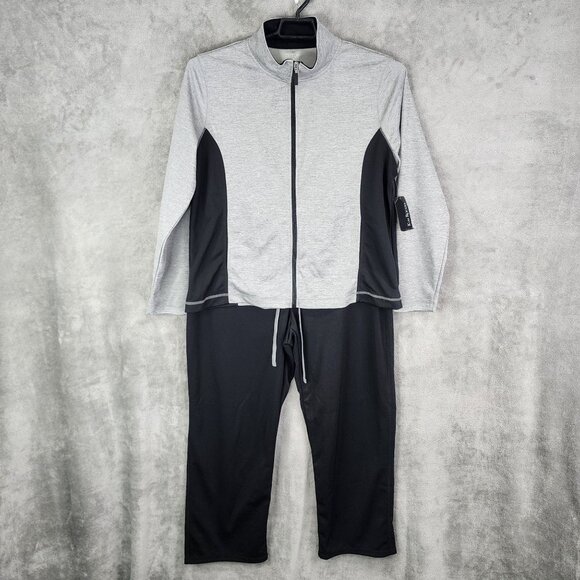 Kim Rogers 2 Piece Jacket & Pants Curvy Track Suit Set Grey & Black Full Zip 1X - Picture 2 of 13